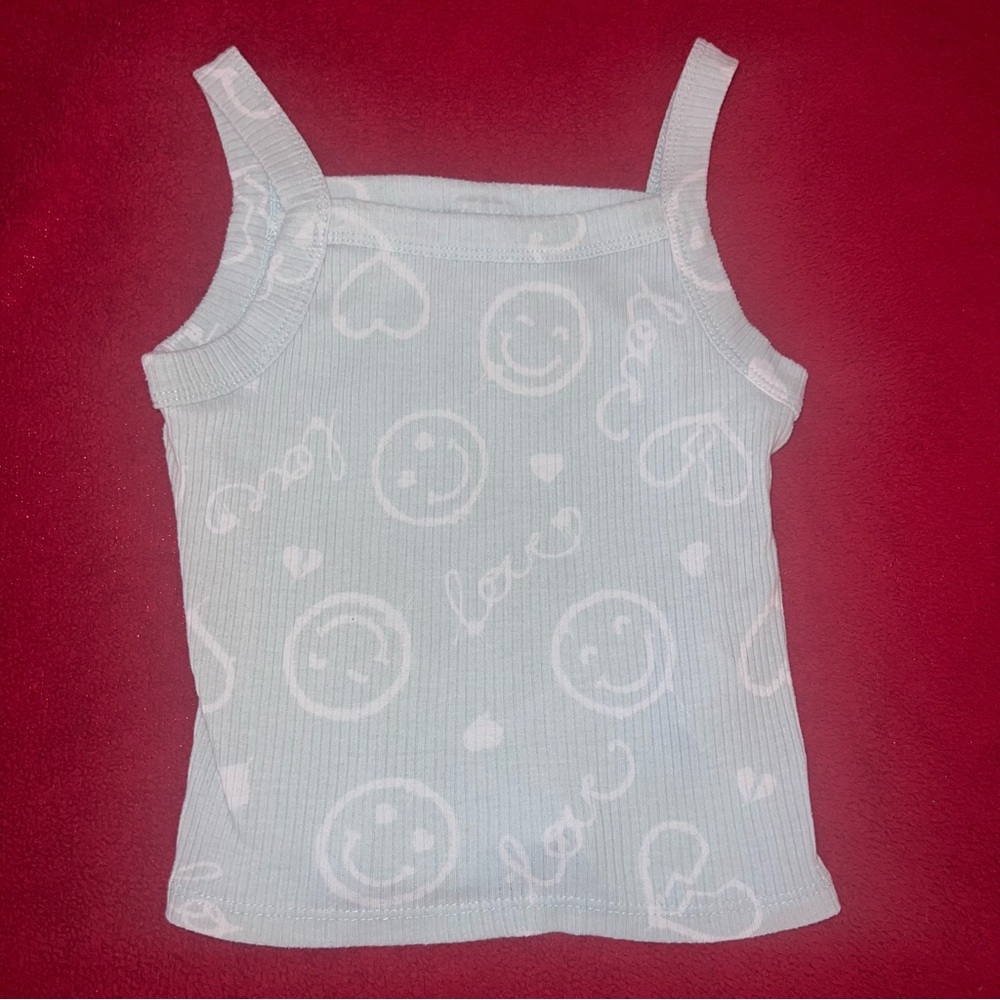 Wonder Nation Girls Size 4/5 XS Blue Smiley Face Love Spaghetti Strap Play Top